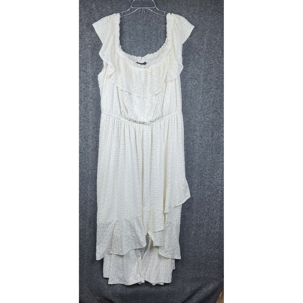 Lane Bryant Eyelet Midi Dress Women 26/28 White Ruffle‎ High-Low Cottagecore NWT
